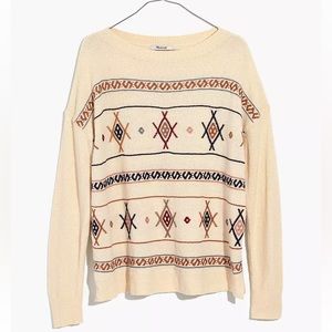 Madewell Embroidered Reseda Pullover Sweater Eggshell size S
